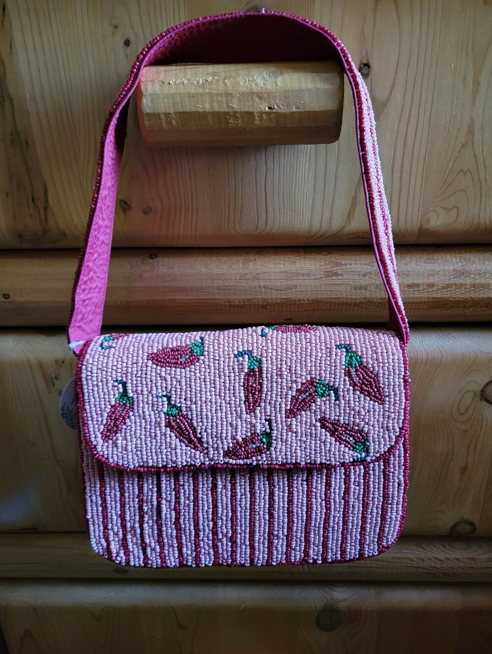 New Viral Hand Beaded Pink Red Chili Pepper Picante Beaded Shoulder Bag